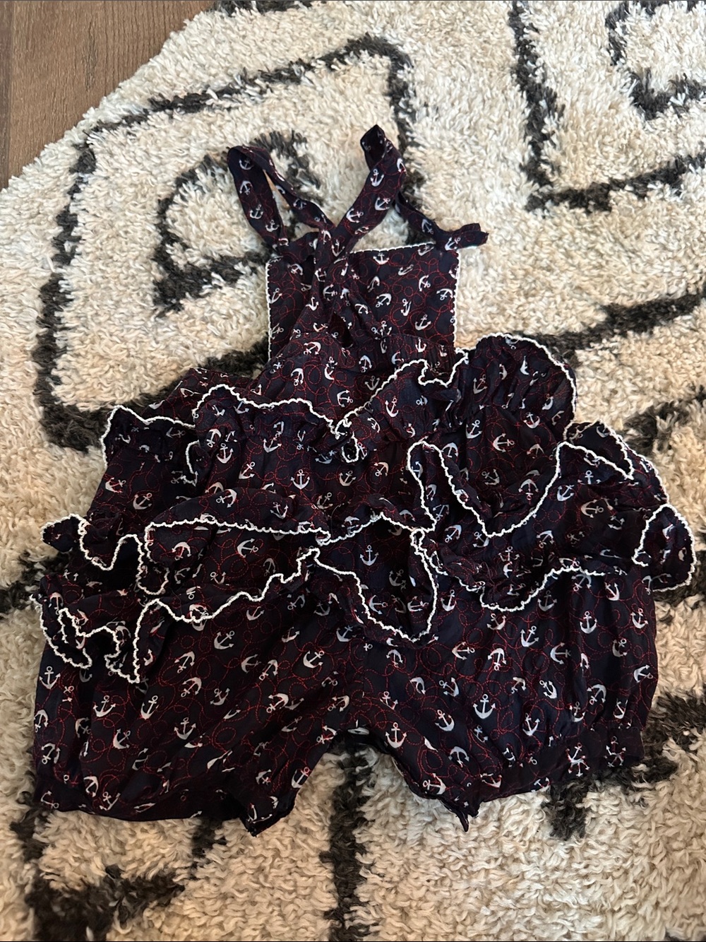 Rachel Riley frill Navy Anchor Ruffle Romper - Picture 2 of 3